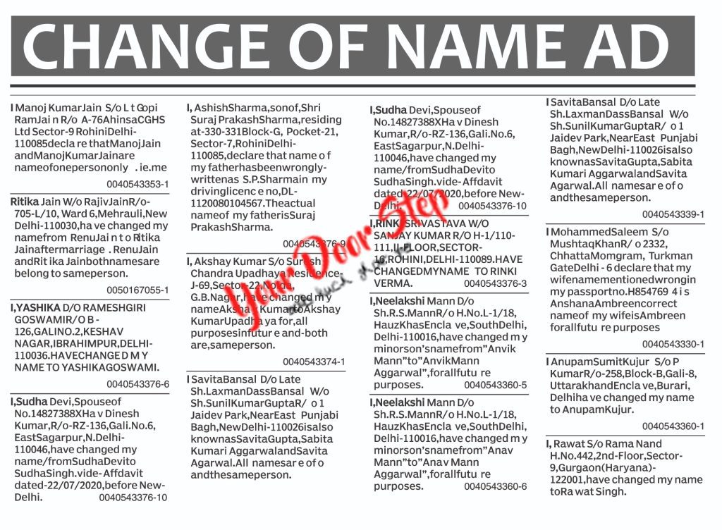 Newspaper Publication for name change in Maharashtra