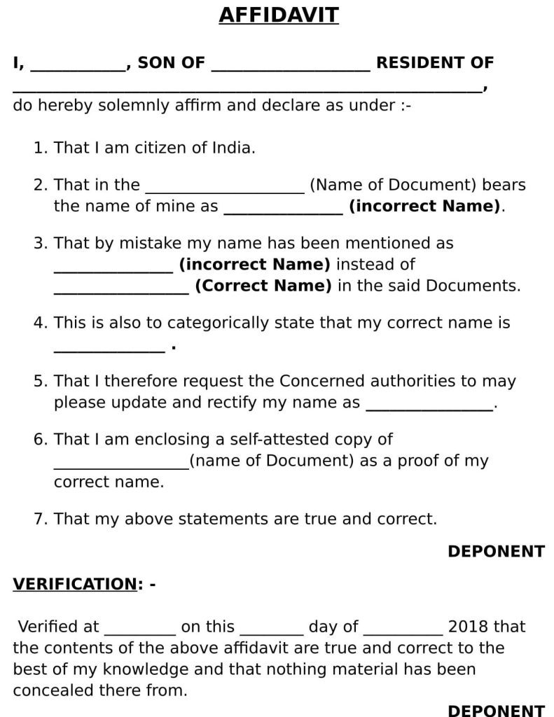 Affidavit for name correction