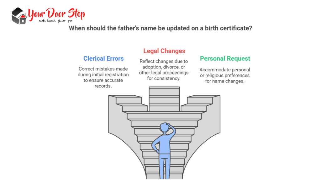 When should the father's name be updated on a birth certificate?