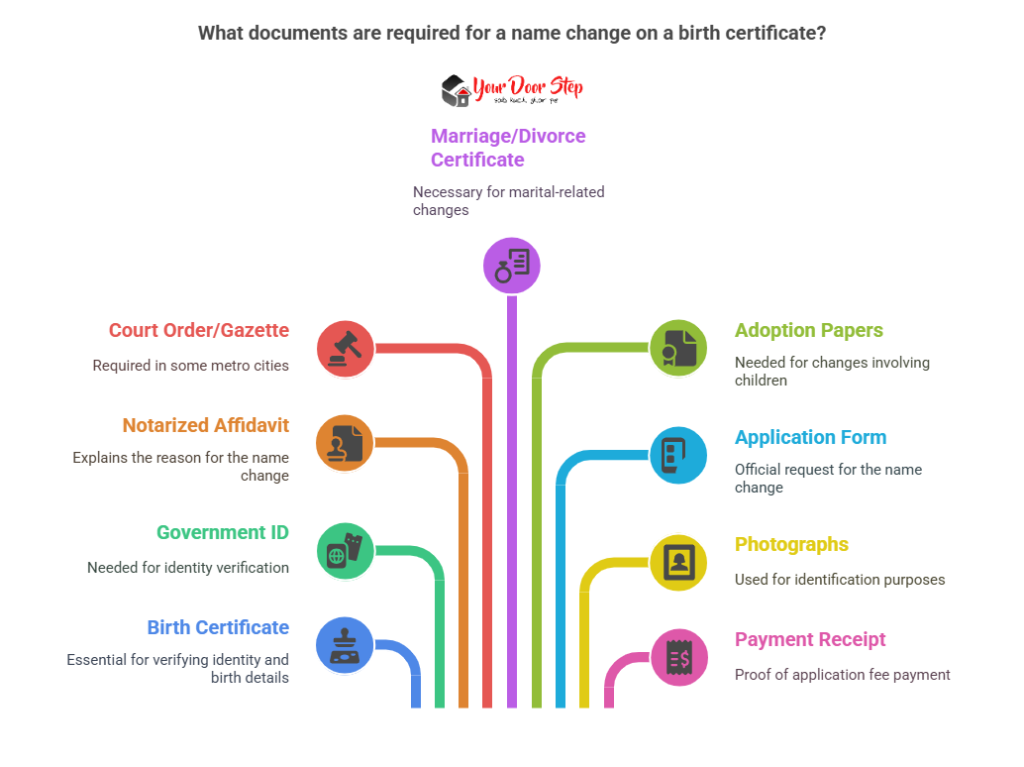 What documents are required for a name change on a birth certificate?