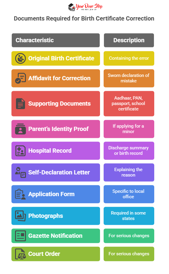 Documents Required for Birth Certificate Correction